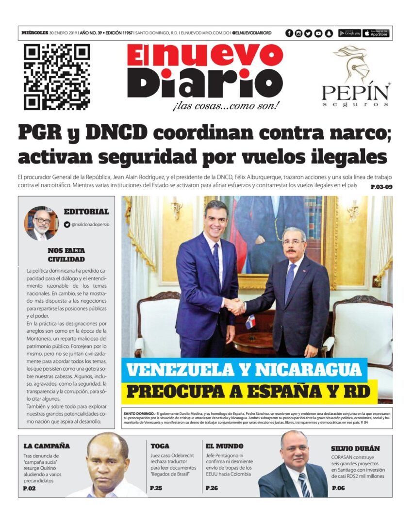 Portada Periódico El Nuevo Diario, Miércoles 30 de Enero 2019
