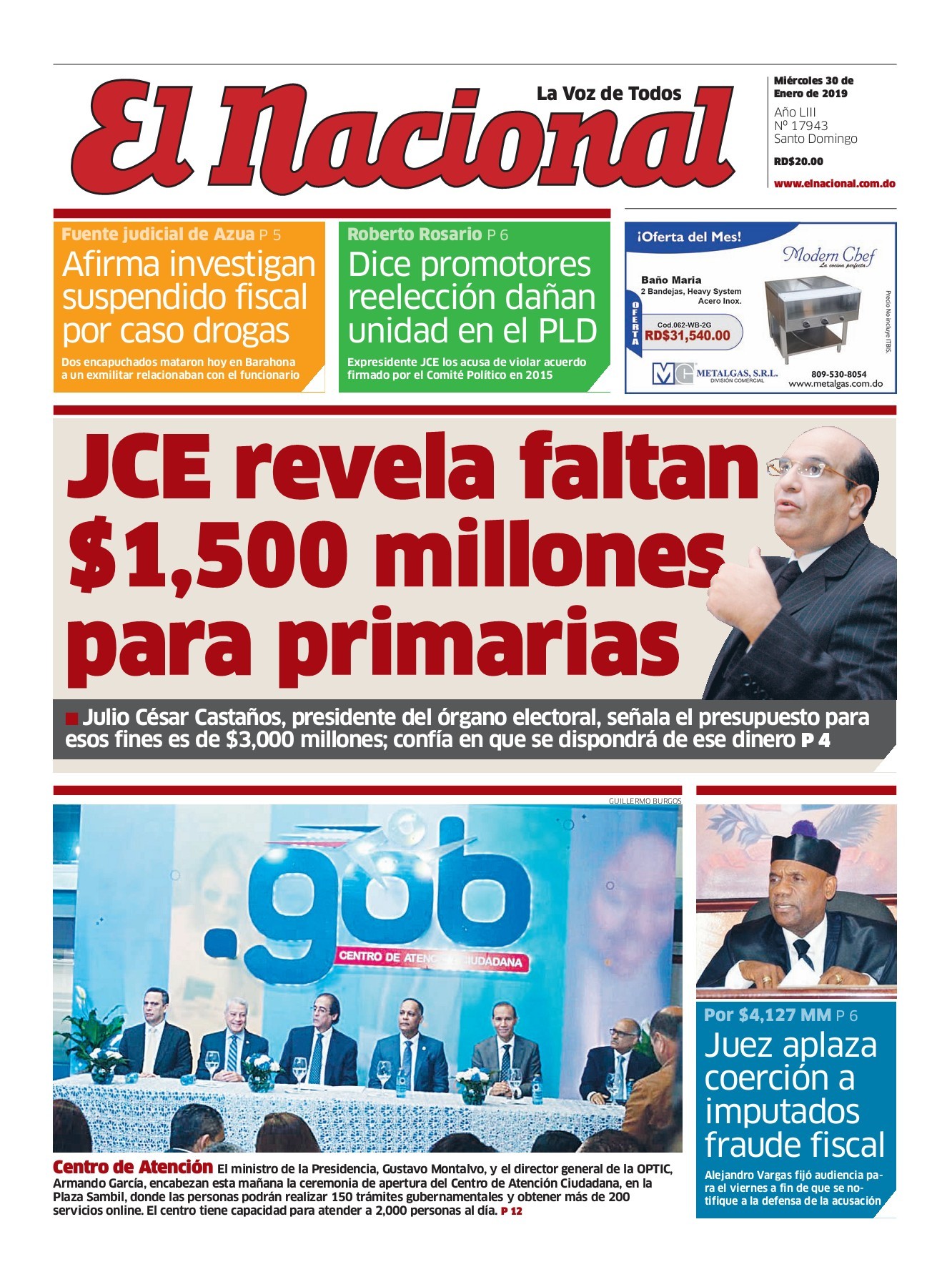 Portada Periódico El Nacional, Miércoles 30 de Enero 2019