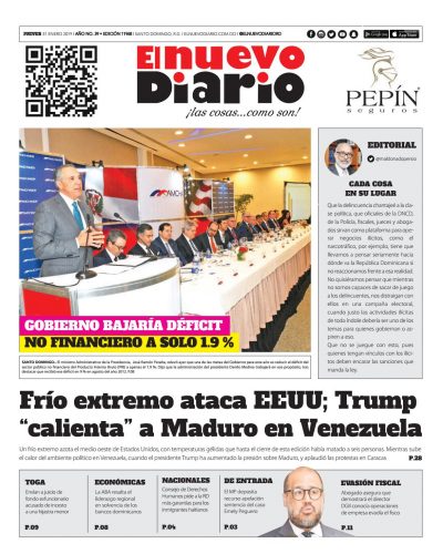 Portada Periódico El Nuevo Diario, Jueves 31 de Enero 2019