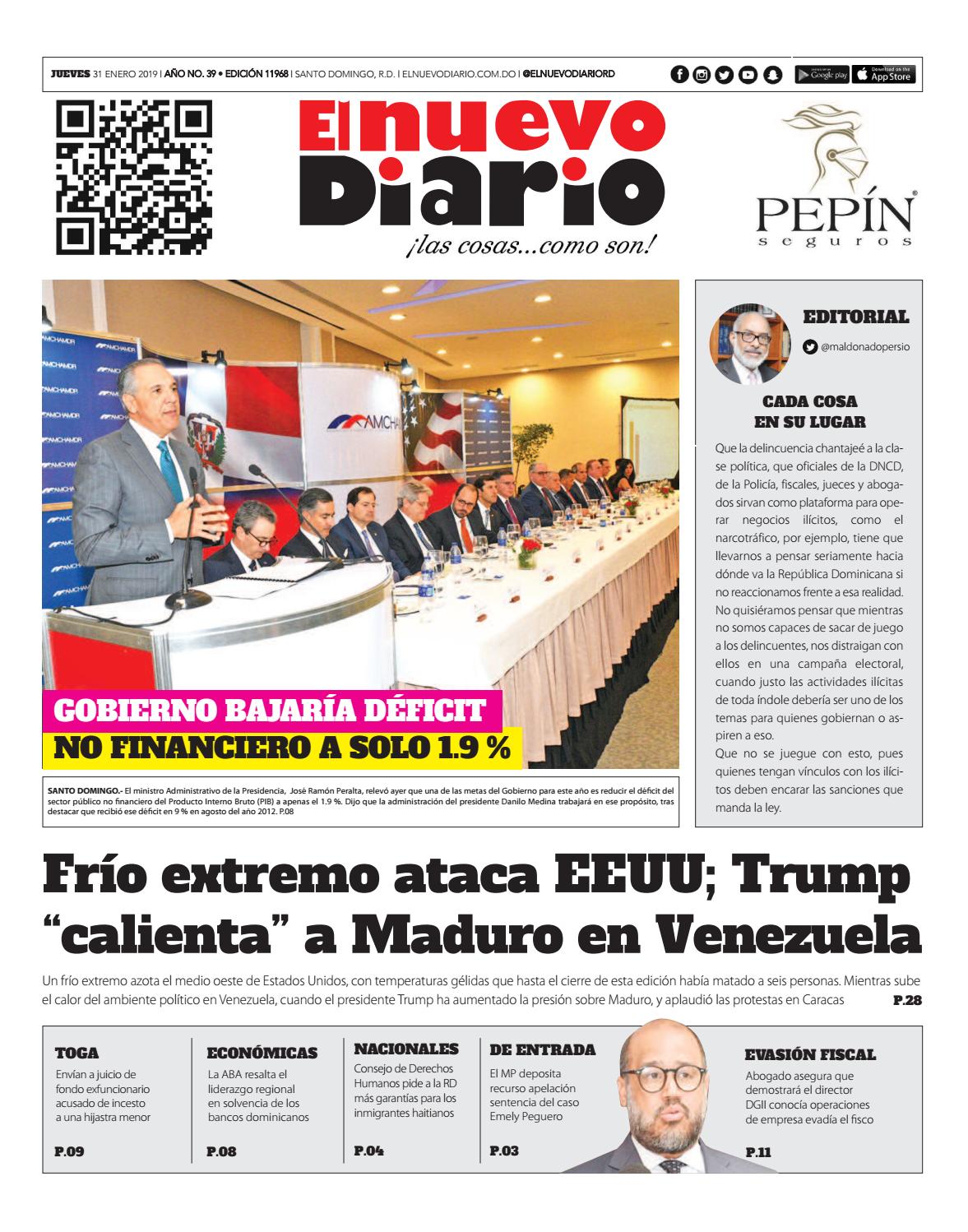 Portada Periódico El Nuevo Diario, Jueves 31 de Enero 2019