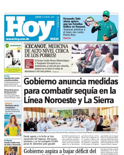 Portada Periódico Hoy, Jueves 31 de Enero 2019