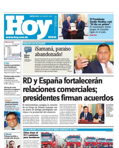 Portada Periódico Hoy, Miércoles 30 de Enero 2019