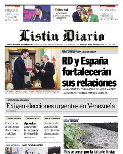 Portada Periódico Listín Diario, Miércoles 30 de Enero 2019