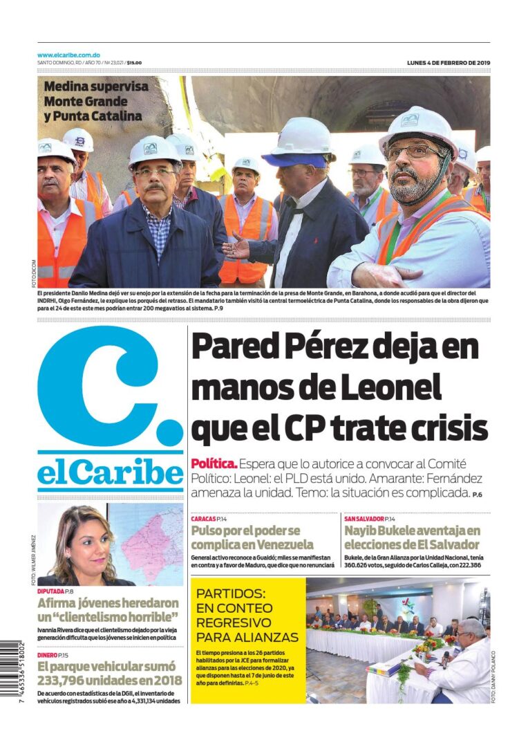 Portada Periódico El Caribe, Lunes 04 de Febrero 2019