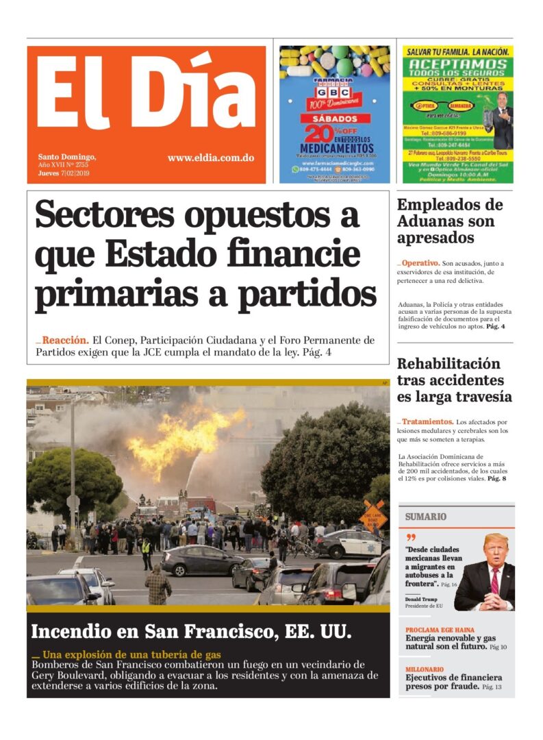 Portada Periódico El Día, Jueves 07 de Febrero 2019