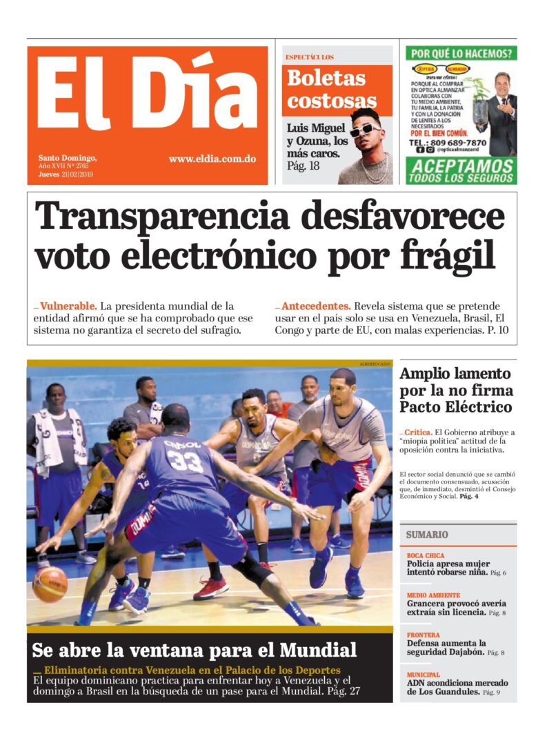 Portada Periódico El Día, Jueves 21 de Febrero 2019