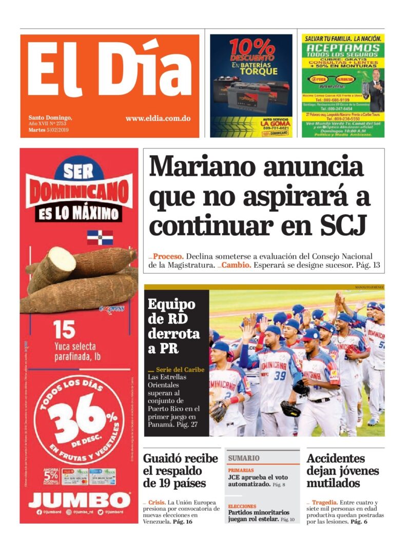 Portada Periódico El Día, Martes 05 de Febrero 2019