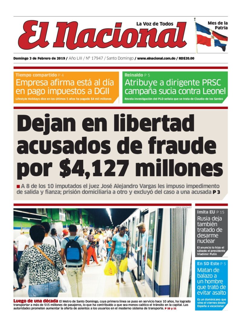 Portada Periódico El Nacional, Domingo 03 de Febrero 2019