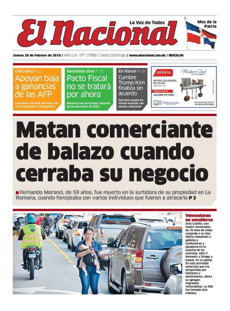 Portada Periódico El Nacional, Jueves 28 de Febrero 2019