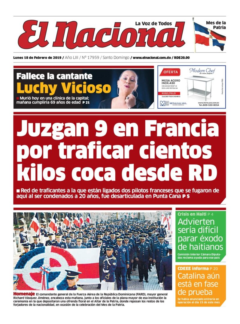 Portada Periódico El Nacional, Lunes 18 de Febrero 2019