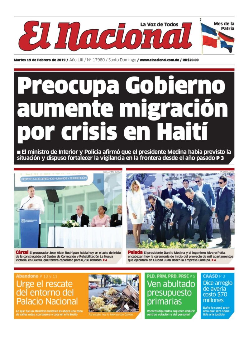 Portada Periódico El Nacional, Martes 19 de Febrero 2019