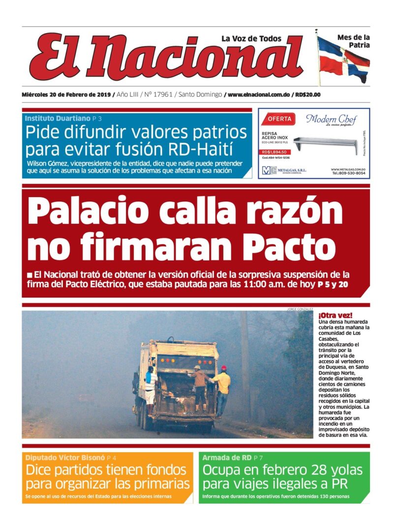 Portada Periódico El Nacional, Miércoles 20 de Febrero 2019
