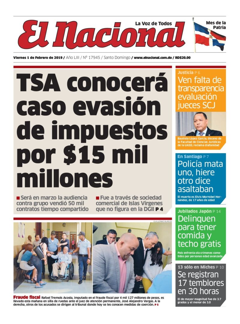 Portada Periódico El Nacional, Viernes 01 de Febrero 2019