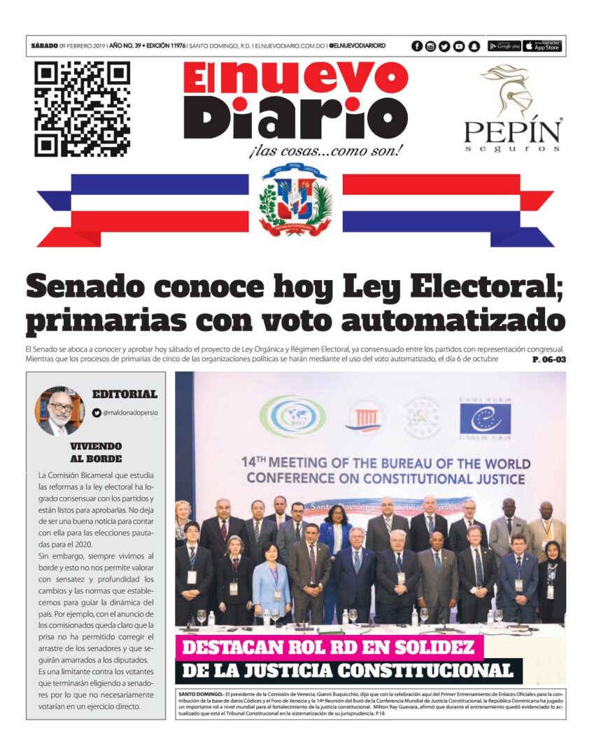 Portada Periódico El Nuevo Diario, Sábado 09 de Febrero 2019