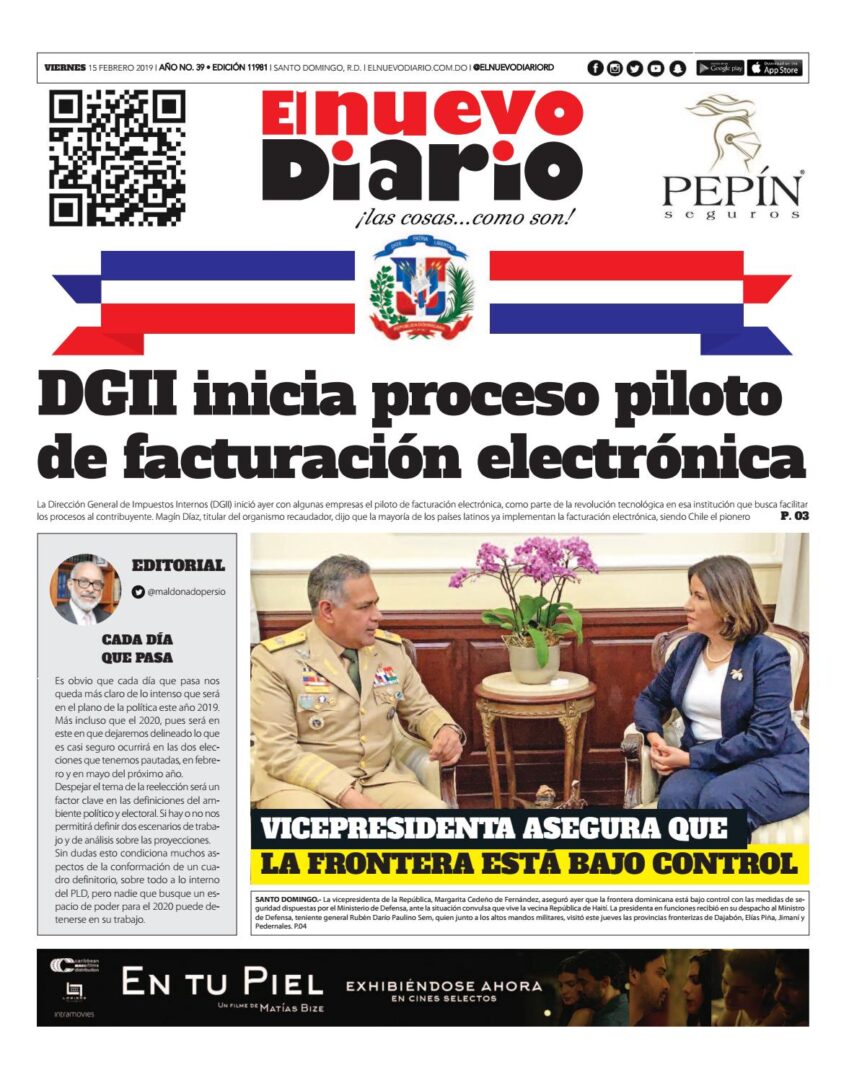 Portada Periódico El Nuevo Diario, Viernes 15 de Febrero 2019