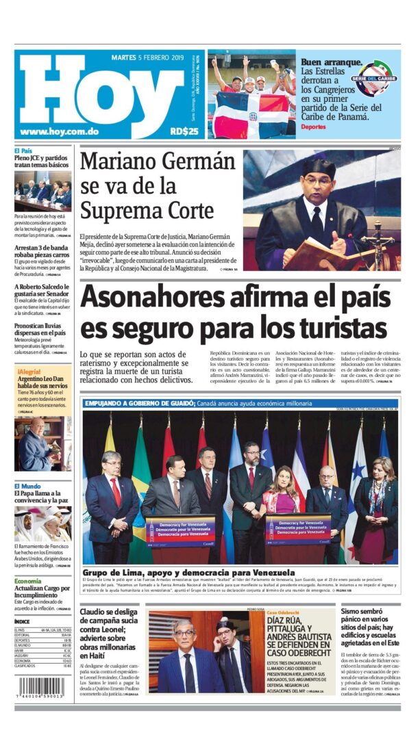 Portada Periódico Hoy, Martes 05 de Febrero 2019