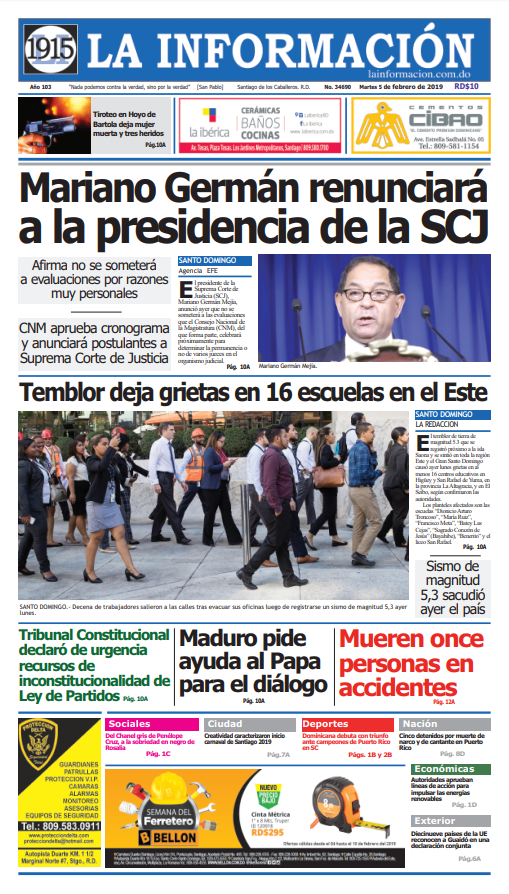 Portada Periódico La Información, Martes 05 de Febrero 2019