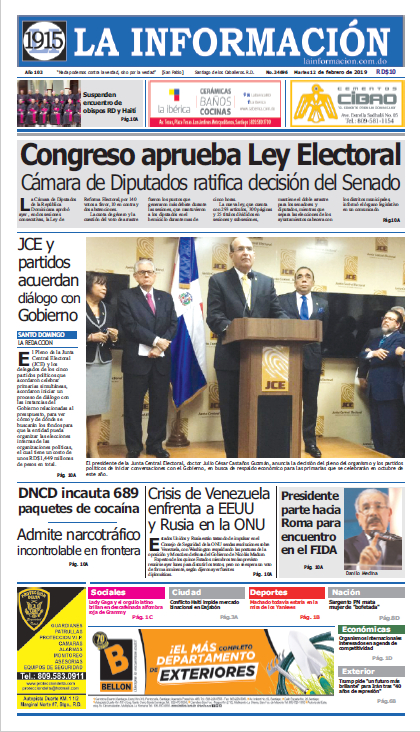 Portada Periódico La Información, Martes 12 de Febrero 2019