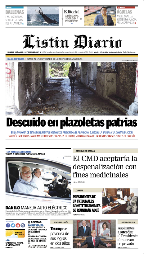 Portada Periódico Listín Diario, Miércoles 06 de Febrero 2019