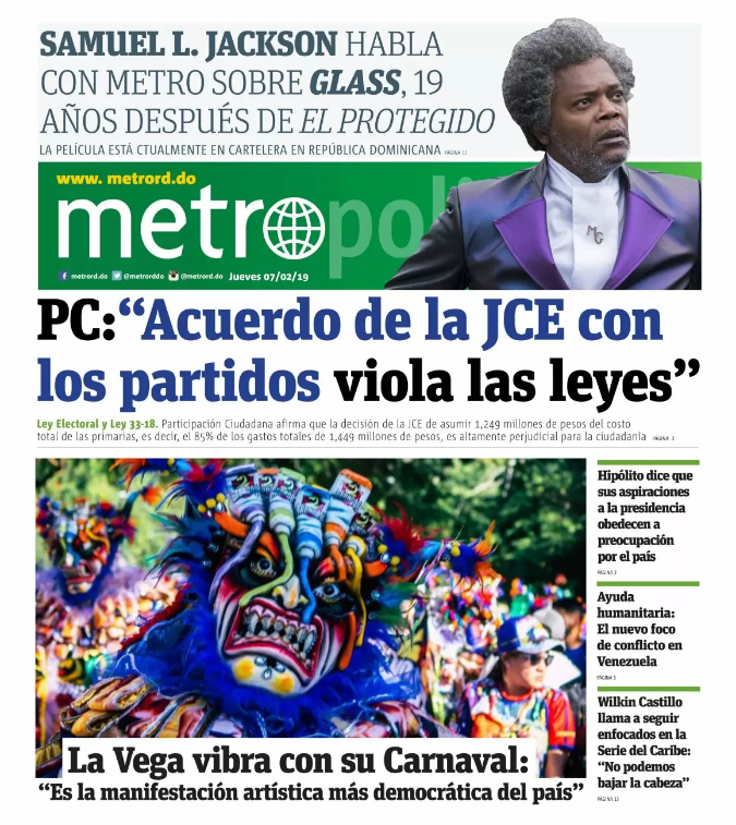 Portada Periódico Metro, Jueves 07 de Febrero 2019