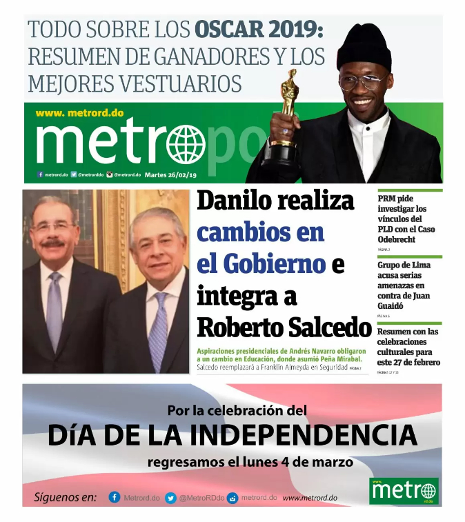 Portada Periódico Metro, Miércoles 27 de Febrero 2019