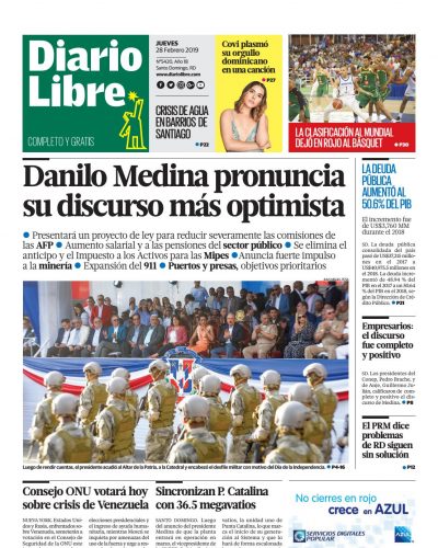 Portada Periódico Diario Libre, Jueves 28 de Febrero 2019