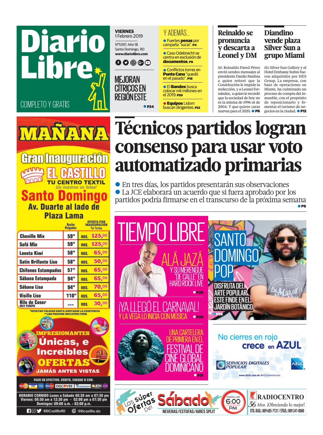 Portada Periódico Diario Libre, Viernes 01 de Febrero 2019