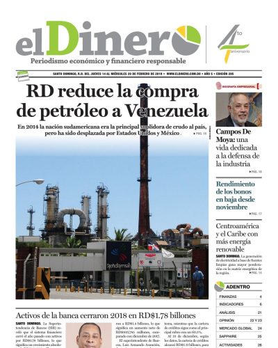 Portada Periódico El Dinero, Jueves 14 de Febrero 2019