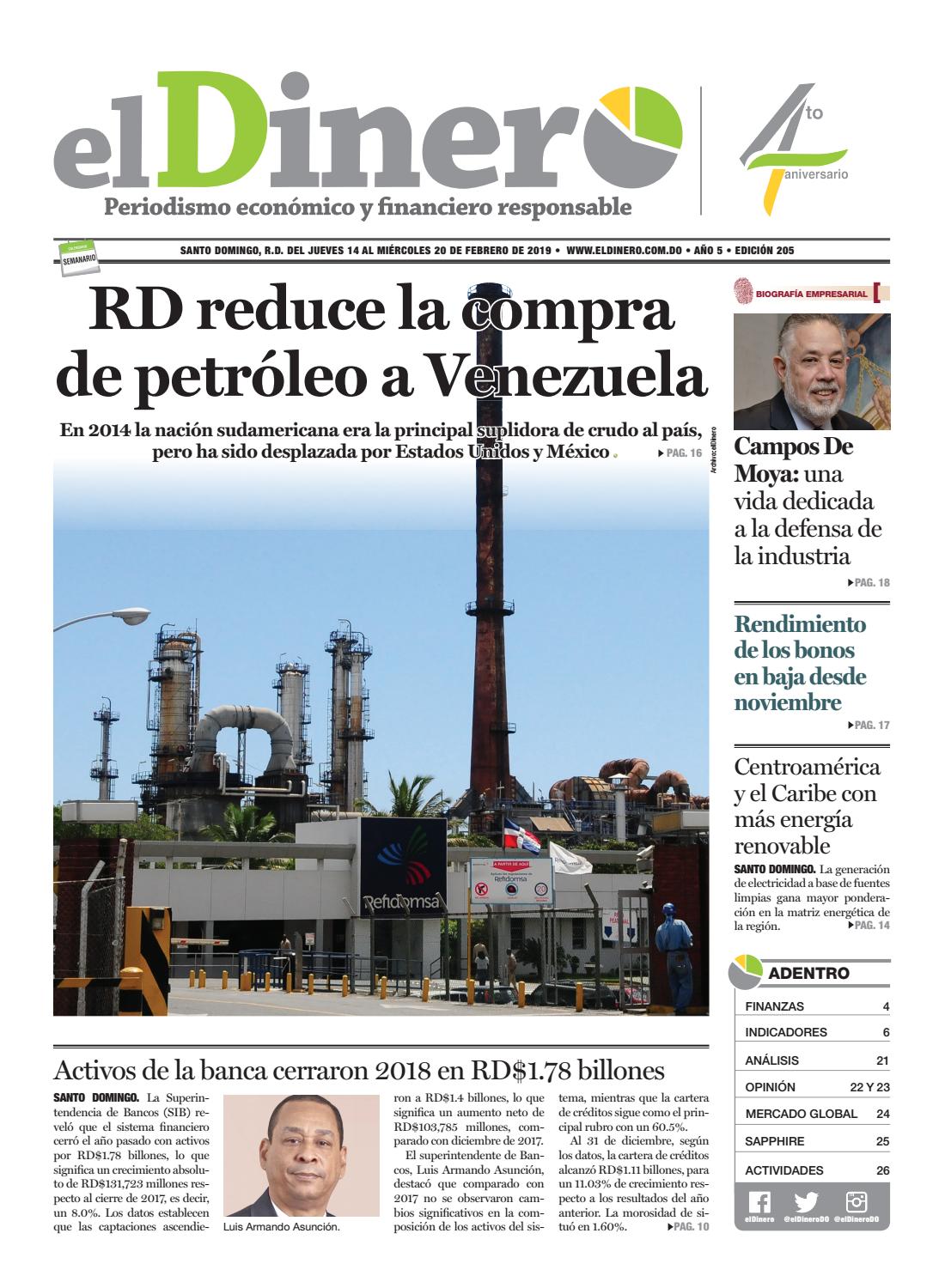 Portada Periódico El Dinero, Jueves 14 de Febrero 2019