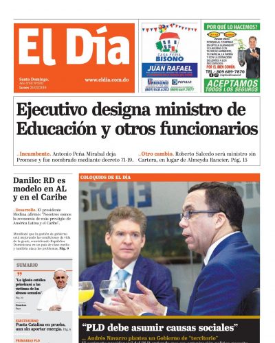 Portada Periódico El Día, Lunes 25 de Febrero 2019