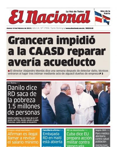 Portada Periódico El Nacional, Jueves 14 de Febrero 2019