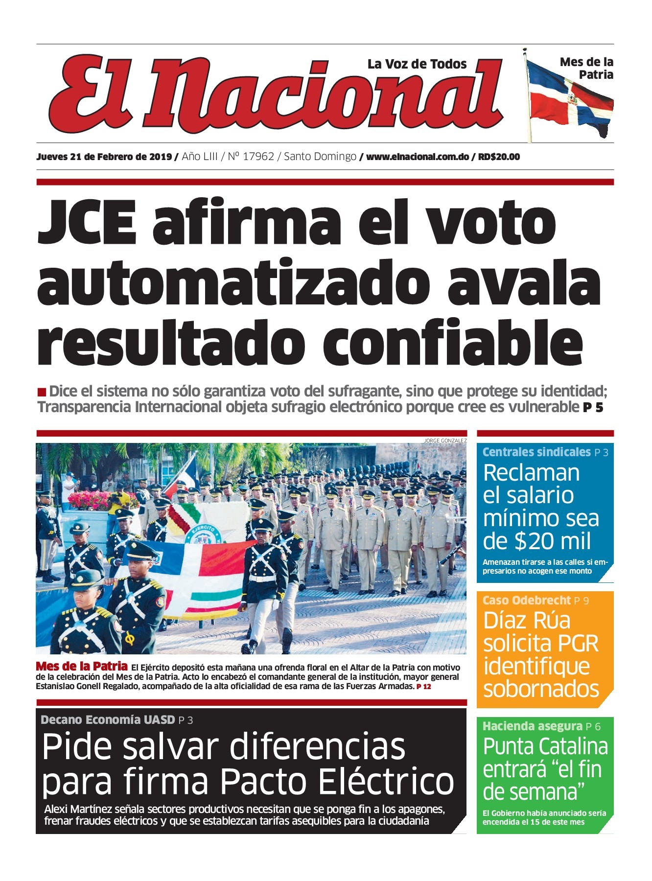 Portada Periódico El Nacional, Jueves 21 de Febrero 2019