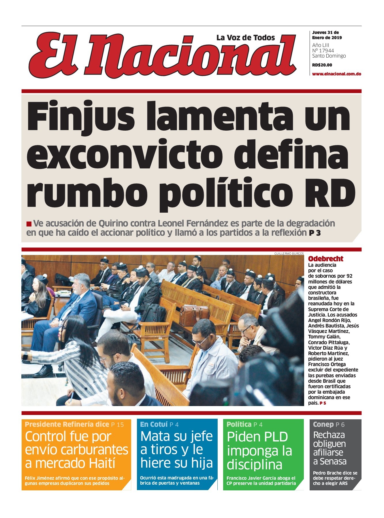 Portada Periódico El Nacional, Jueves 31 de Enero 2019