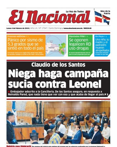 Portada Periódico El Nacional, Lunes 04 de Febrero 2019
