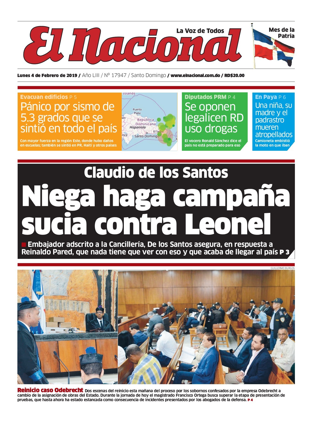 Portada Periódico El Nacional, Lunes 04 de Febrero 2019
