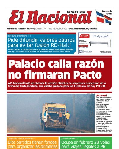 Portada Periódico El Nacional, Miércoles 20 de Febrero 2019