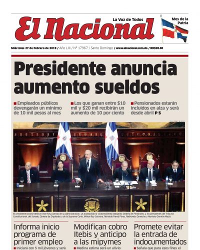 Portada Periódico El Nacional, Miércoles 27 de Febrero 2019