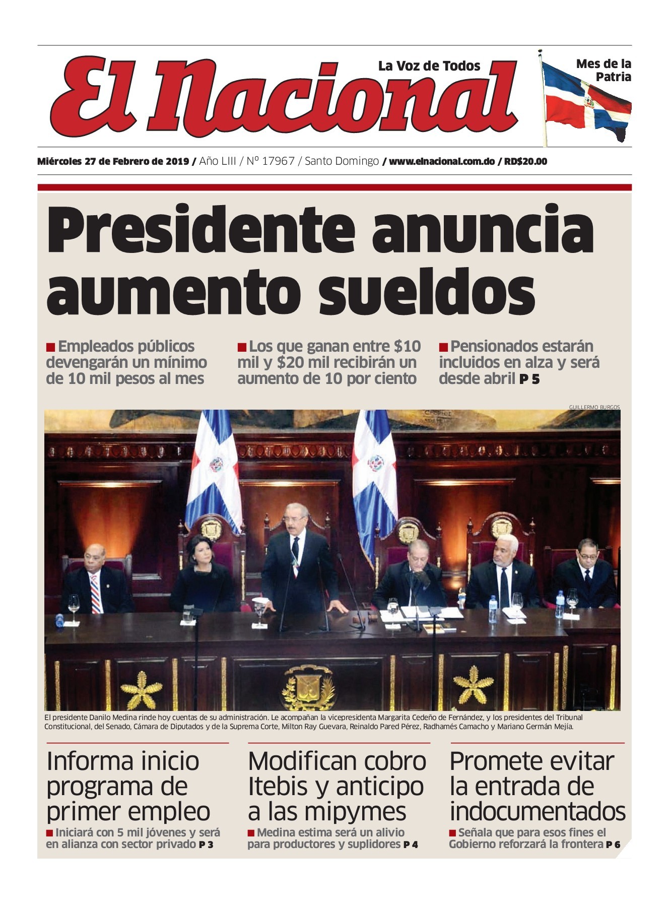 Portada Periódico El Nacional, Miércoles 27 de Febrero 2019