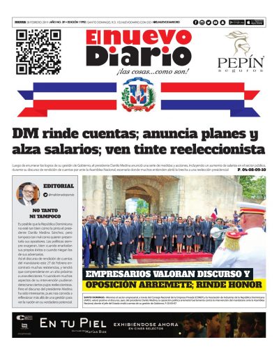 Portada Periódico El Nuevo Diario, Jueves 28 de Febrero 2019