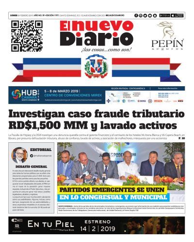 Portada Periódico El Nuevo Diario, Lunes 04 de Febrero 2019