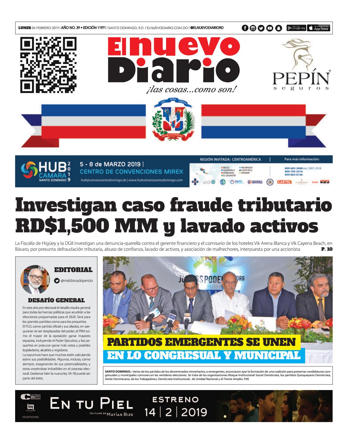 Portada Periódico El Nuevo Diario, Lunes 04 de Febrero 2019