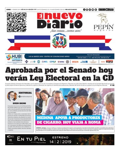 Portada Periódico El Nuevo Diario, Lunes 11 de Febrero 2019