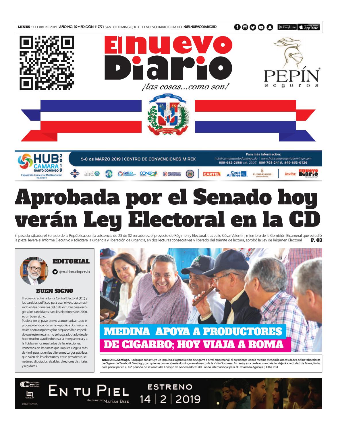 Portada Periódico El Nuevo Diario, Lunes 11 de Febrero 2019