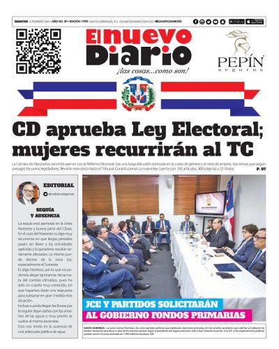 Portada Periódico El Nuevo Diario, Martes 12 de Febrero 2019