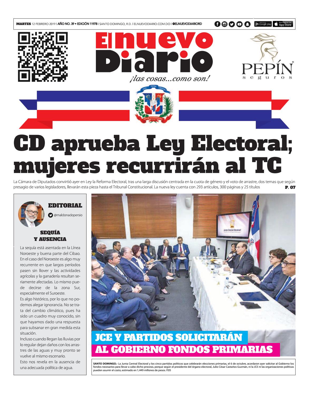 Portada Periódico El Nuevo Diario, Martes 12 de Febrero 2019
