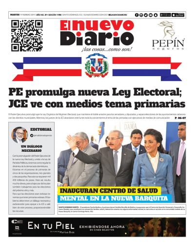 Portada Periódico El Nuevo Diario, Martes 19 de Febrero 2019