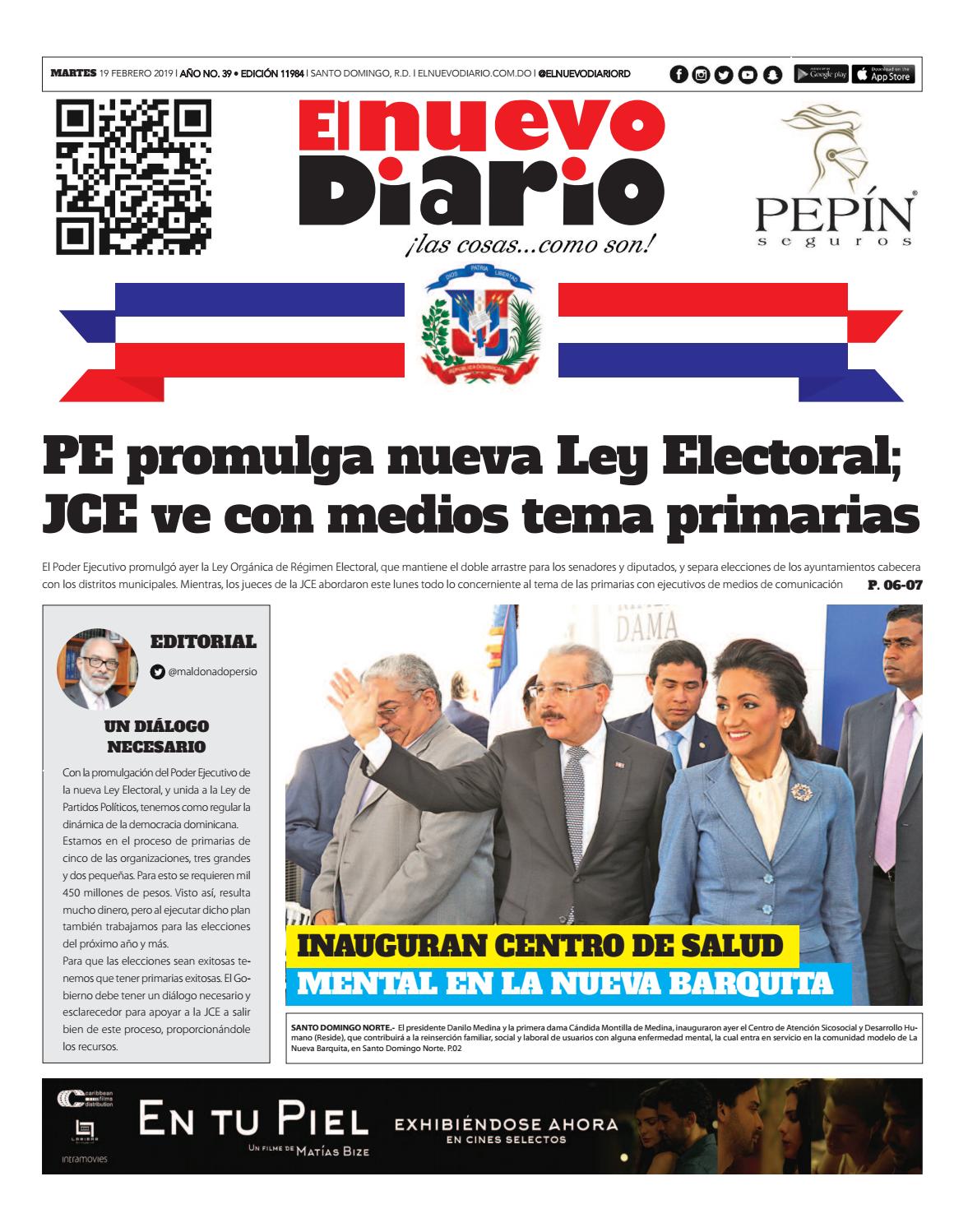 Portada Periódico El Nuevo Diario, Martes 19 de Febrero 2019