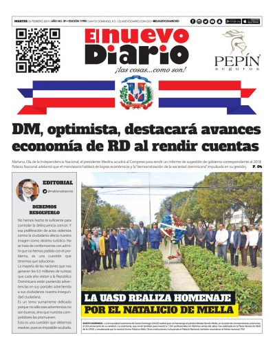 Portada Periódico El Nuevo Diario, Martes 26 de Febrero 2019