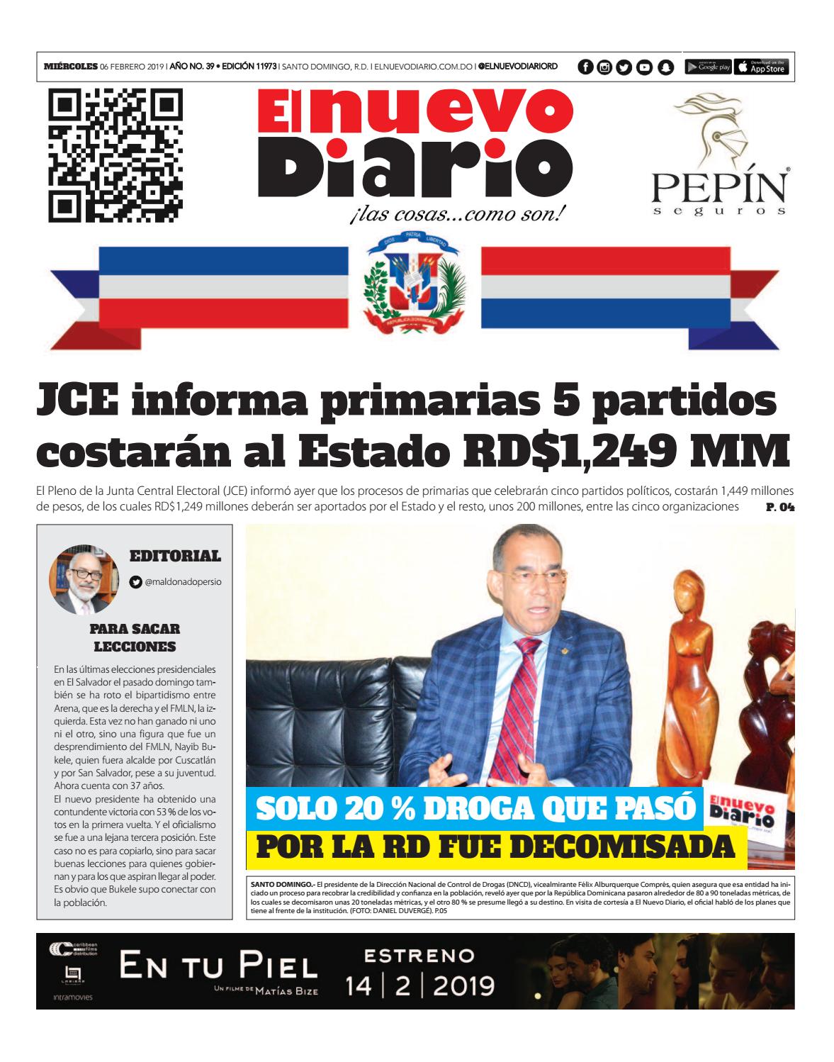 Portada Periódico El Nuevo Diario, Miércoles 06 de Febrero 2019