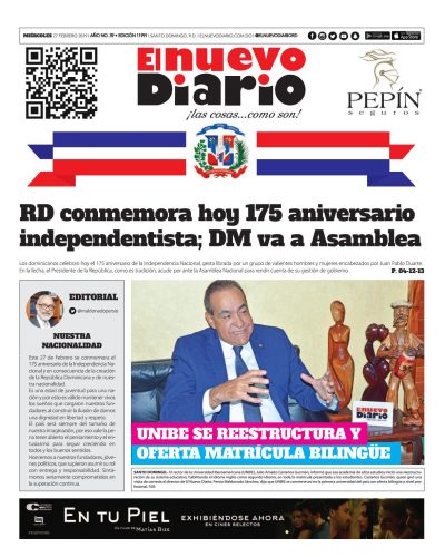 Portada Periódico El Nuevo Diario, Miércoles 27 de Febrero 2019